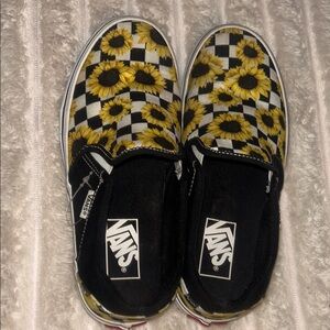 Vans Kids Slip-On Sunflower Checkerboard Sneakers - Yellow/Black/White